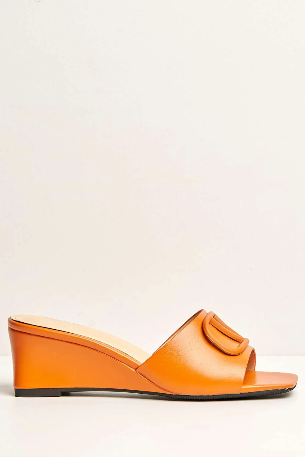 Heidi V Brooch Detail Wedge Mules in Orange - Image 5