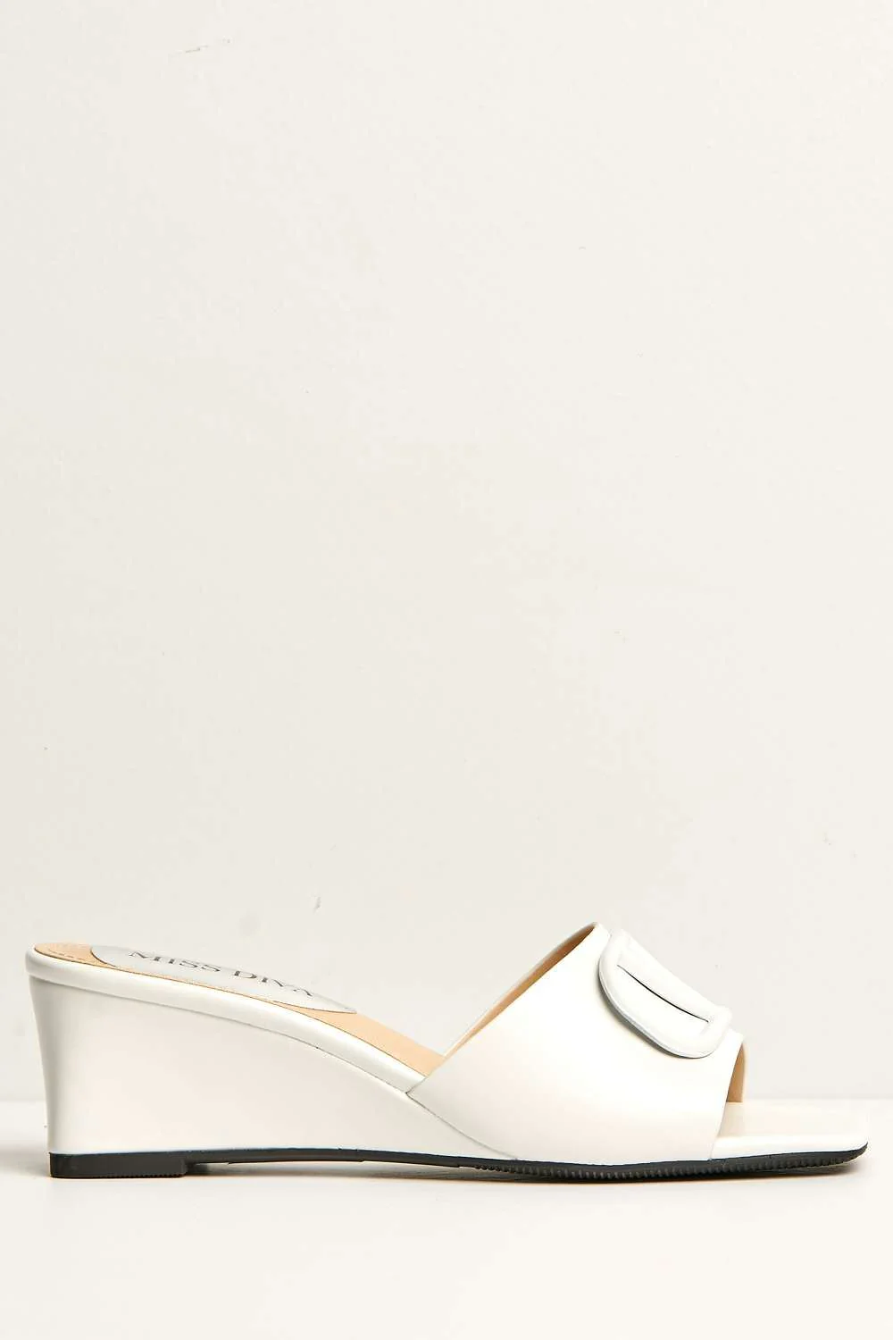 Heidi V Brooch Detail Wedge Mules in White - Image 5
