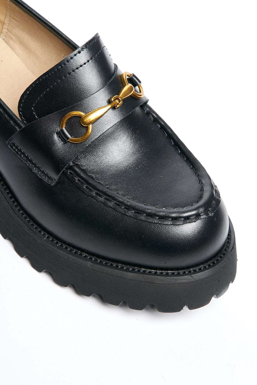 Helen Link Detail Chunky Loafers in Black Matt - Image 6