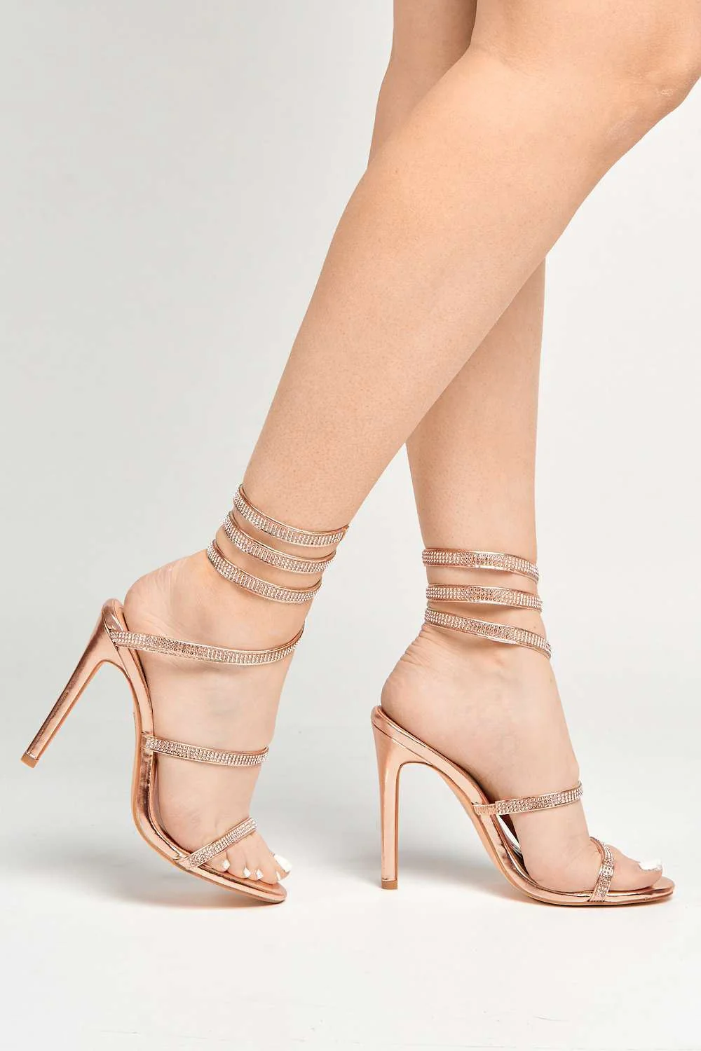 Hellena Diamante Embellished Women's Heeled Sandals in Rose Gold - Image 2