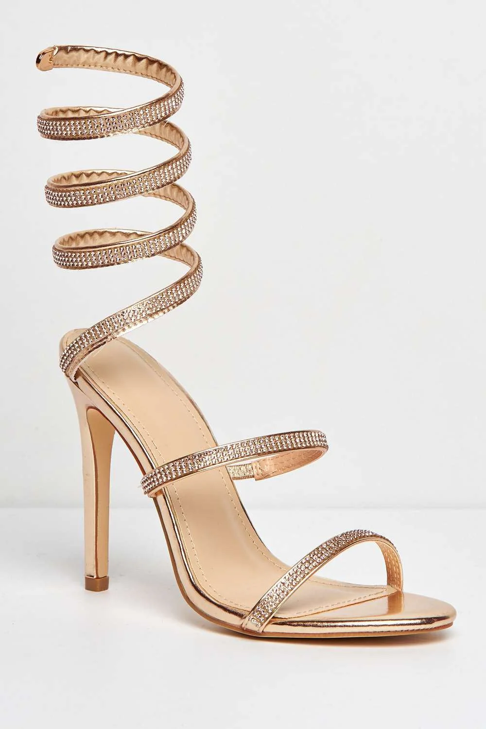 Hellena Diamante Embellished Women's Heeled Sandals in Rose Gold - Image 4