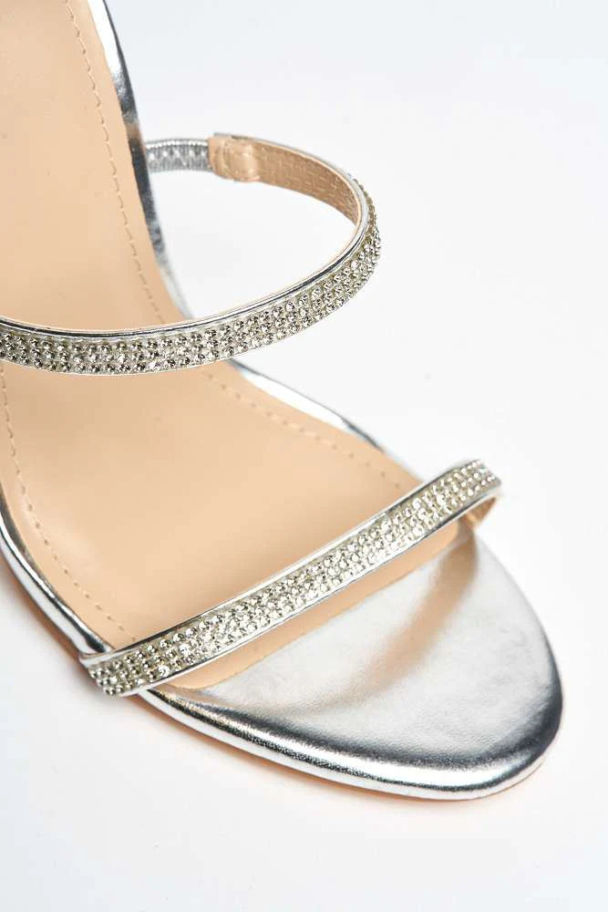Hellena Diamante Embellished Women's Heeled Sandals in Silver - Image 6