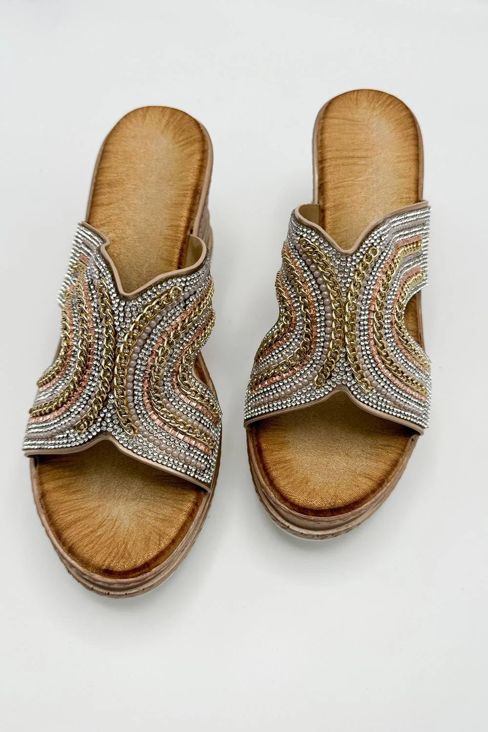 Hestia Diamante Strap Wedge Mules in Rose Gold - Image 4