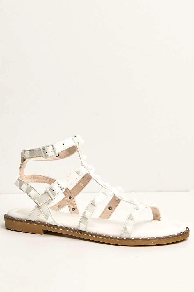 Hira Anklestrap Studded Gladiator Flat Sandals in White - Image 5