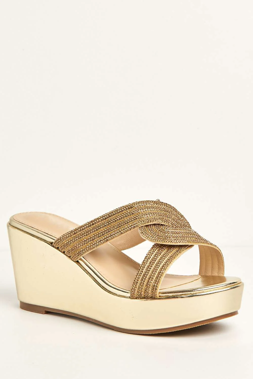 Hollie Diamante Embellished Wedge Mules in Gold - Image 4