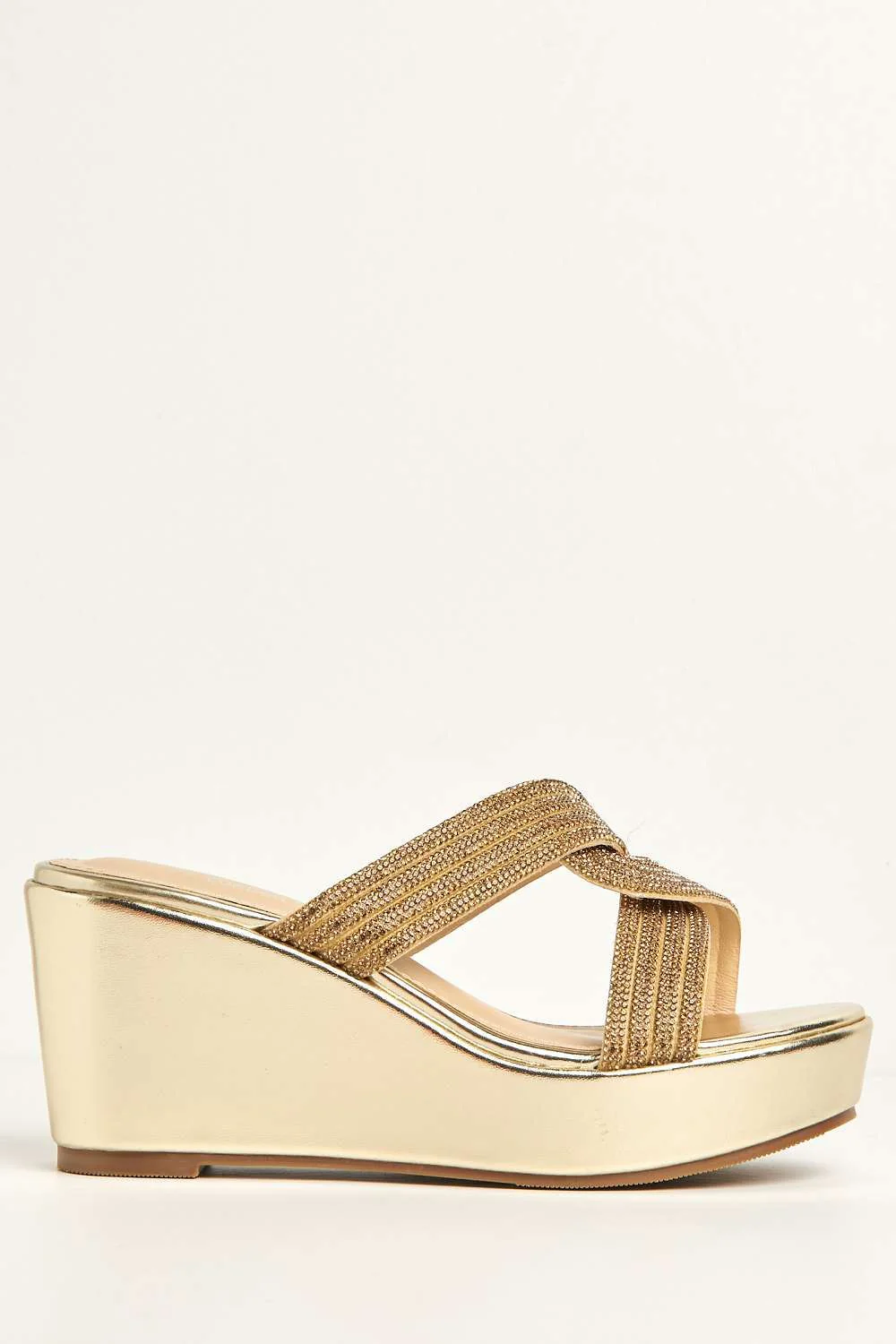 Hollie Diamante Embellished Wedge Mules in Gold - Image 5