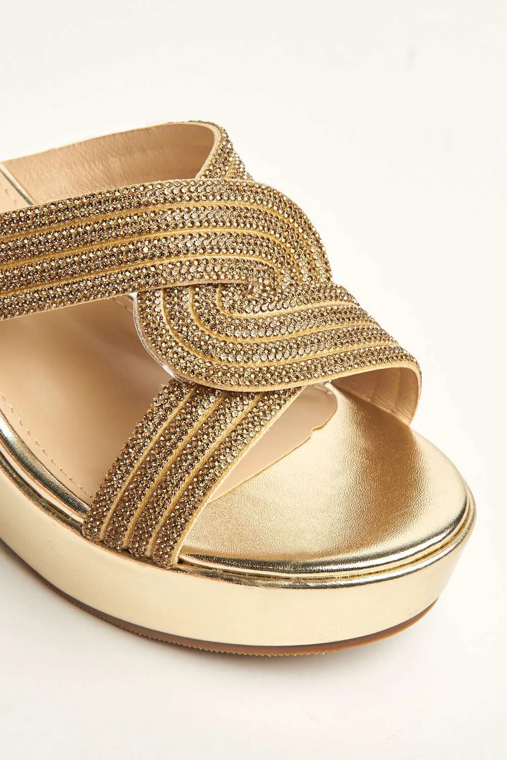 Hollie Diamante Embellished Wedge Mules in Gold - Image 6