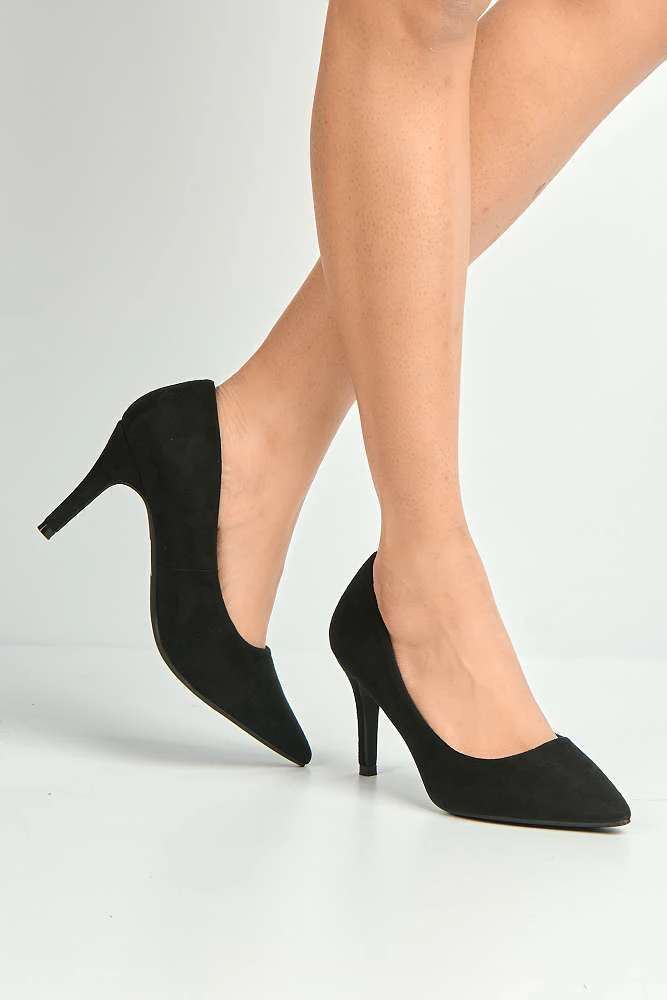 Ingrid Pointed Toe Court Heels in Black Suede - Image 2