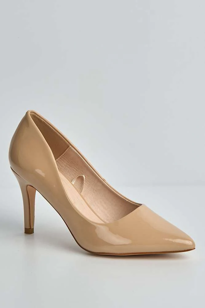 Ingrid Pointed Toe Court Heels in Nude Patent - Image 4