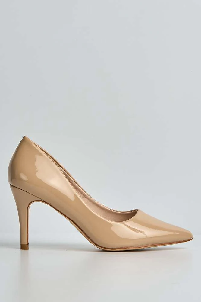 Ingrid Pointed Toe Court Heels in Nude Patent - Image 6