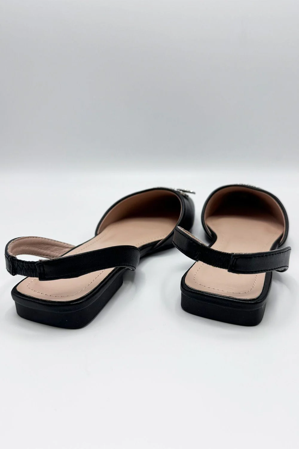Iona Flat Sling Back Diamante Brooch Flat Mules in Black - Image 5