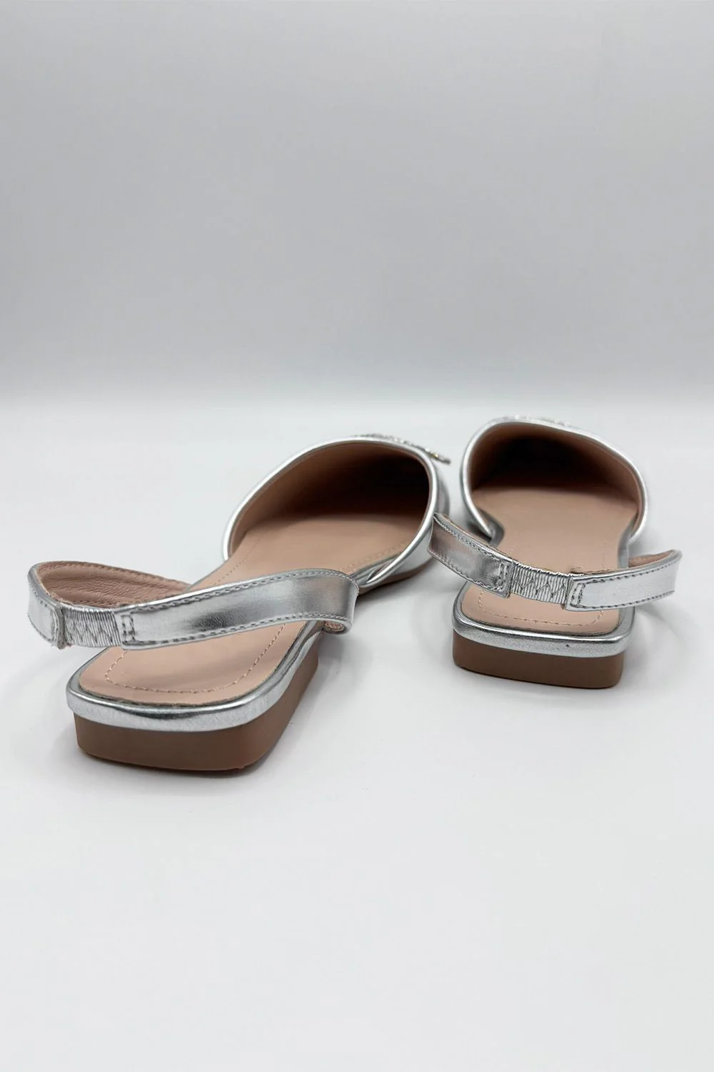 Iona Flat Sling Back Diamante Brooch Flat Mules in Silver - Image 5