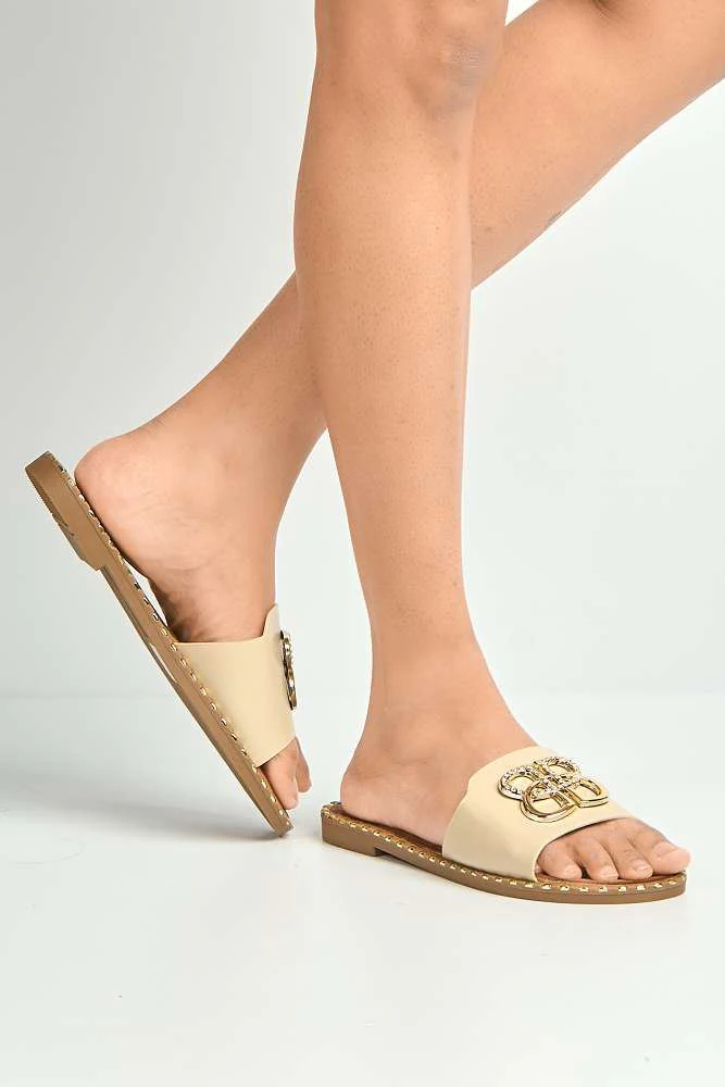 Iris Flat Circled Broach Sliders in Nude - Image 2
