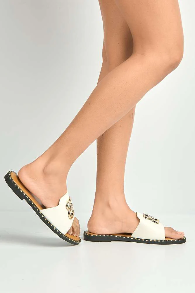 Iris Flat Circled Broach Sliders in White - Image 3
