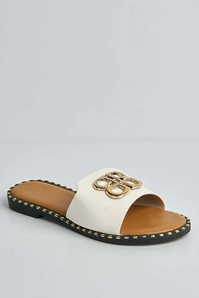 Iris Flat Circled Broach Sliders in White - Image 4