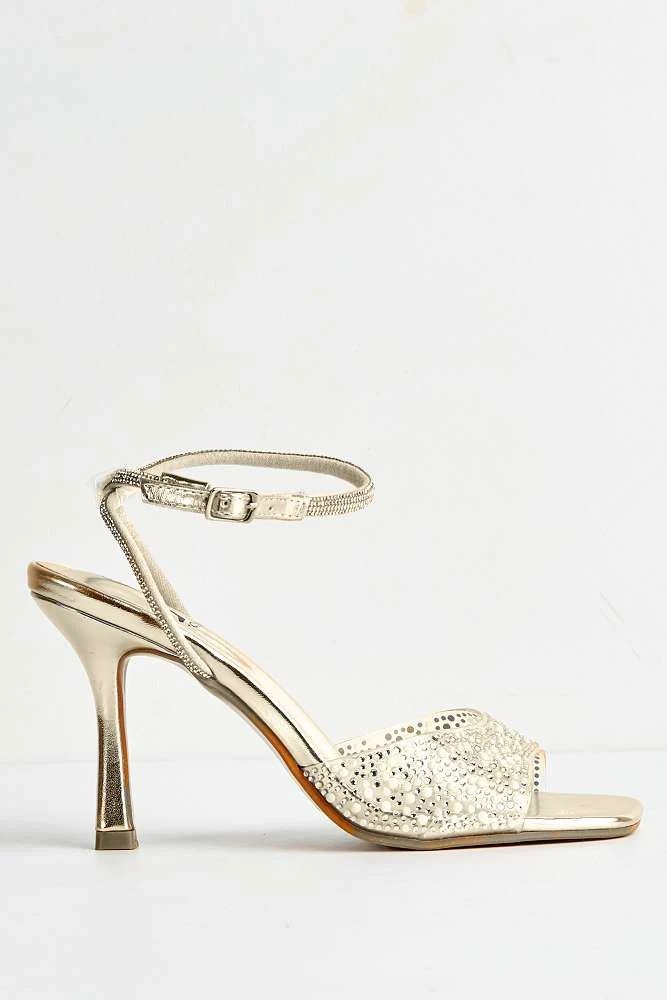 Isadora Perspex Diamante Gem Band & Diamante Strap Heels in Gold - Image 4