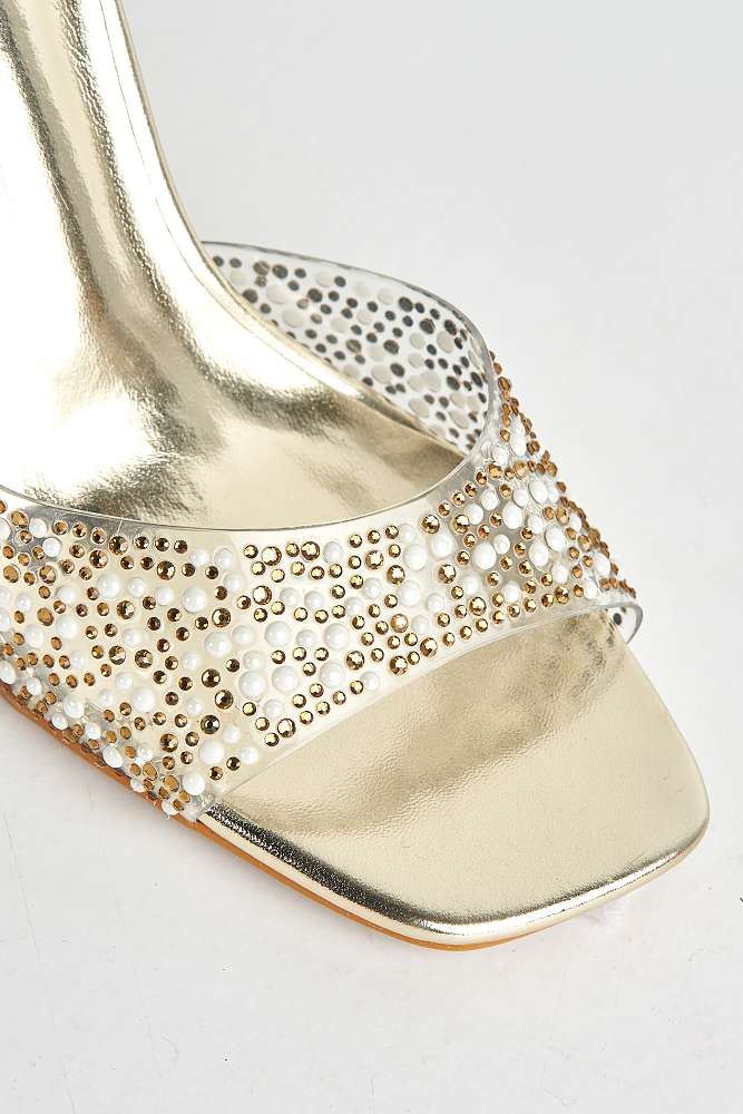 Isadora Perspex Diamante Gem Band & Diamante Strap Heels in Gold - Image 5