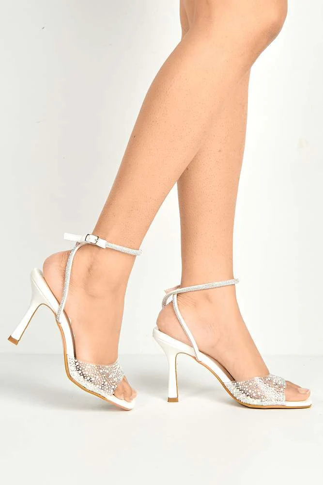Isadora Perspex Diamante Gem Band & Diamante Strap Heels in White - Image 3