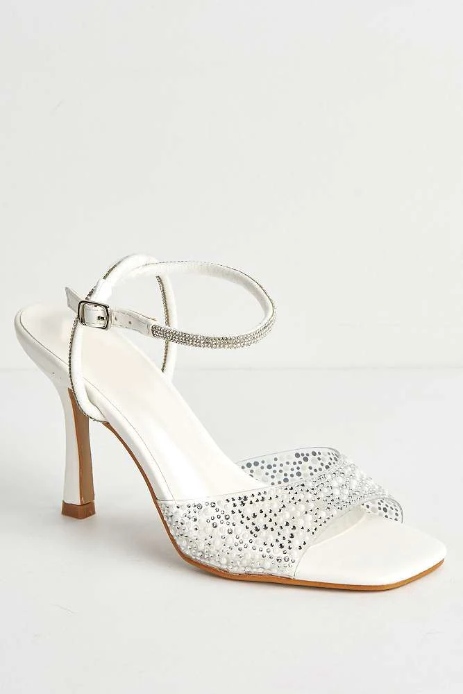 Isadora Perspex Diamante Gem Band & Diamante Strap Heels in White - Image 4