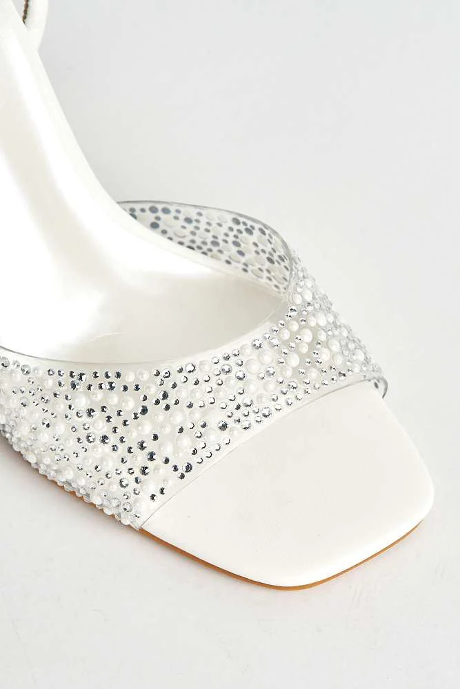 Isadora Perspex Diamante Gem Band & Diamante Strap Heels in White - Image 5