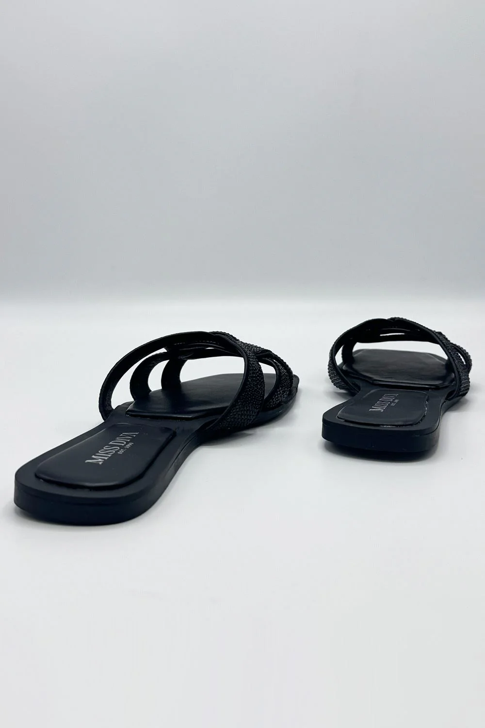 Izma Diamante Embellished Square-Toe Sliders in Black - Image 5
