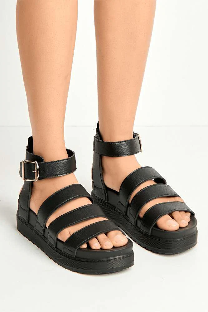 Janice 3 Band High Cleated Anklestrap Sandal in Black - Image 3