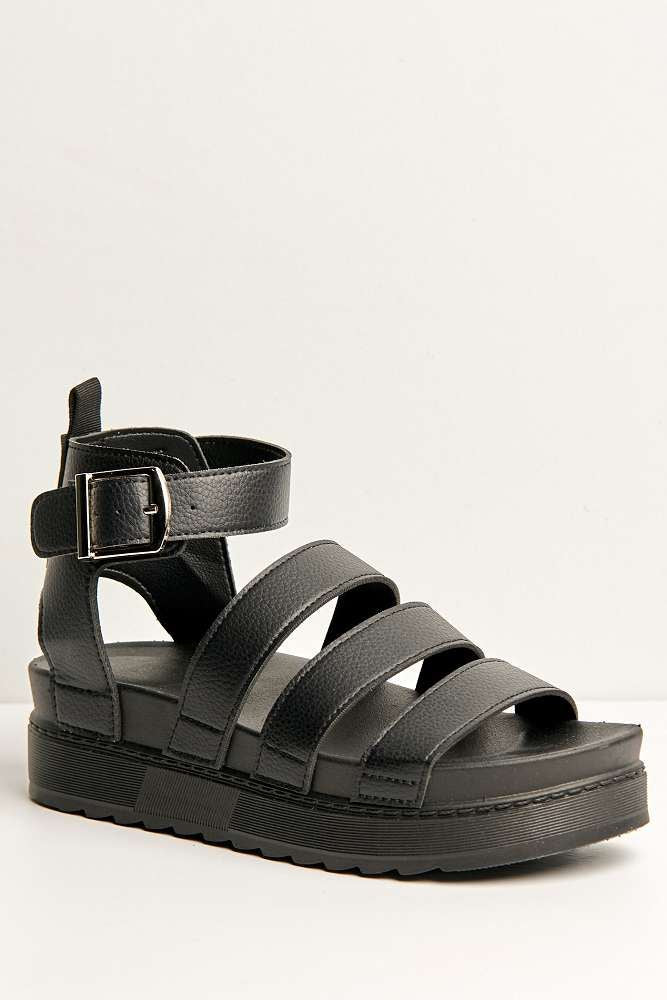 Janice 3 Band High Cleated Anklestrap Sandal in Black - Image 4