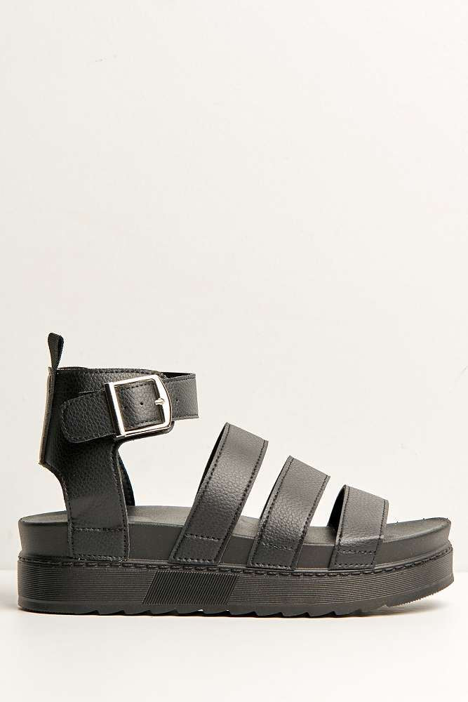 Janice 3 Band High Cleated Anklestrap Sandal in Black - Image 5