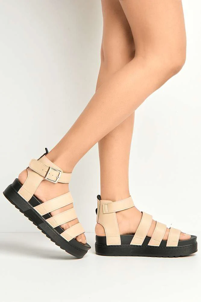 Janice 3 Band High Cleated Anklestrap Sandal in Nude - Image 2