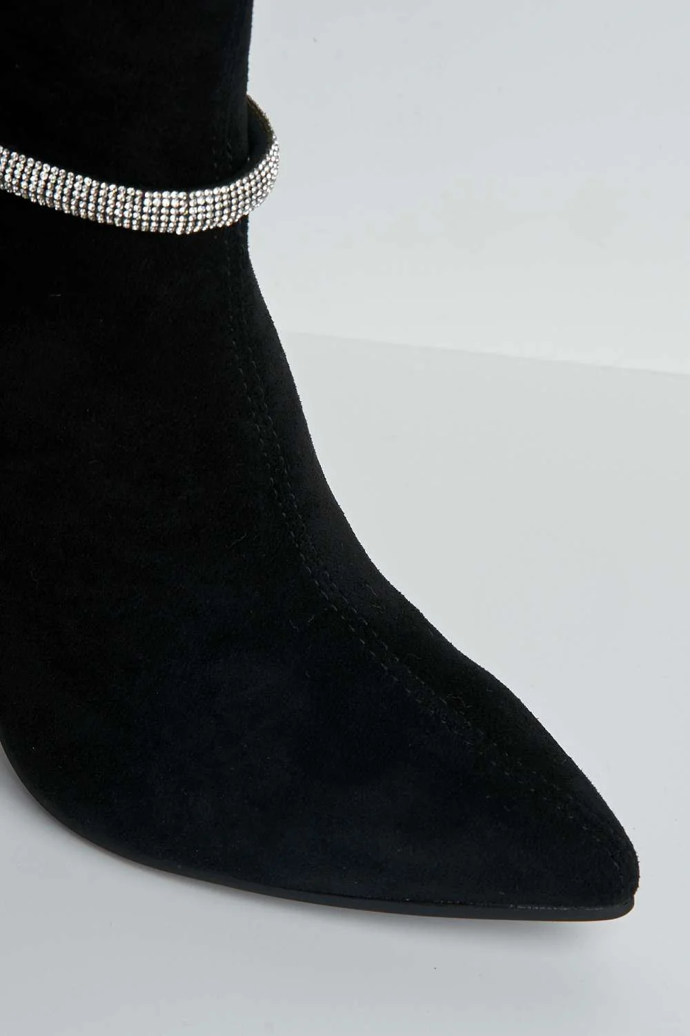 Jannie Diamante Detail Side Zip Heeled Ankle Boots in Black Suede - Image 6
