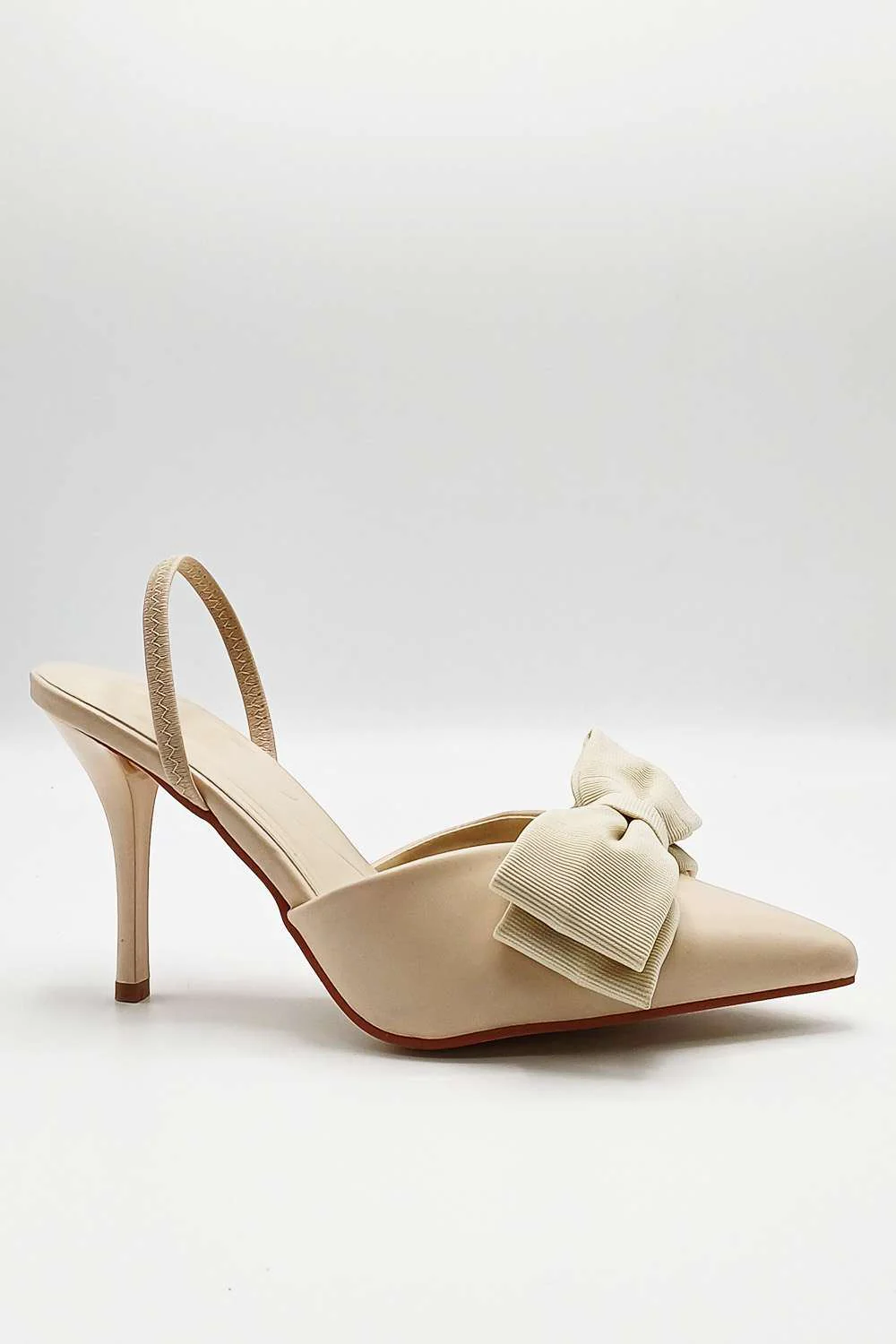 Jaycee Bow Detail Slingback Court Shoes in Beige - Image 3