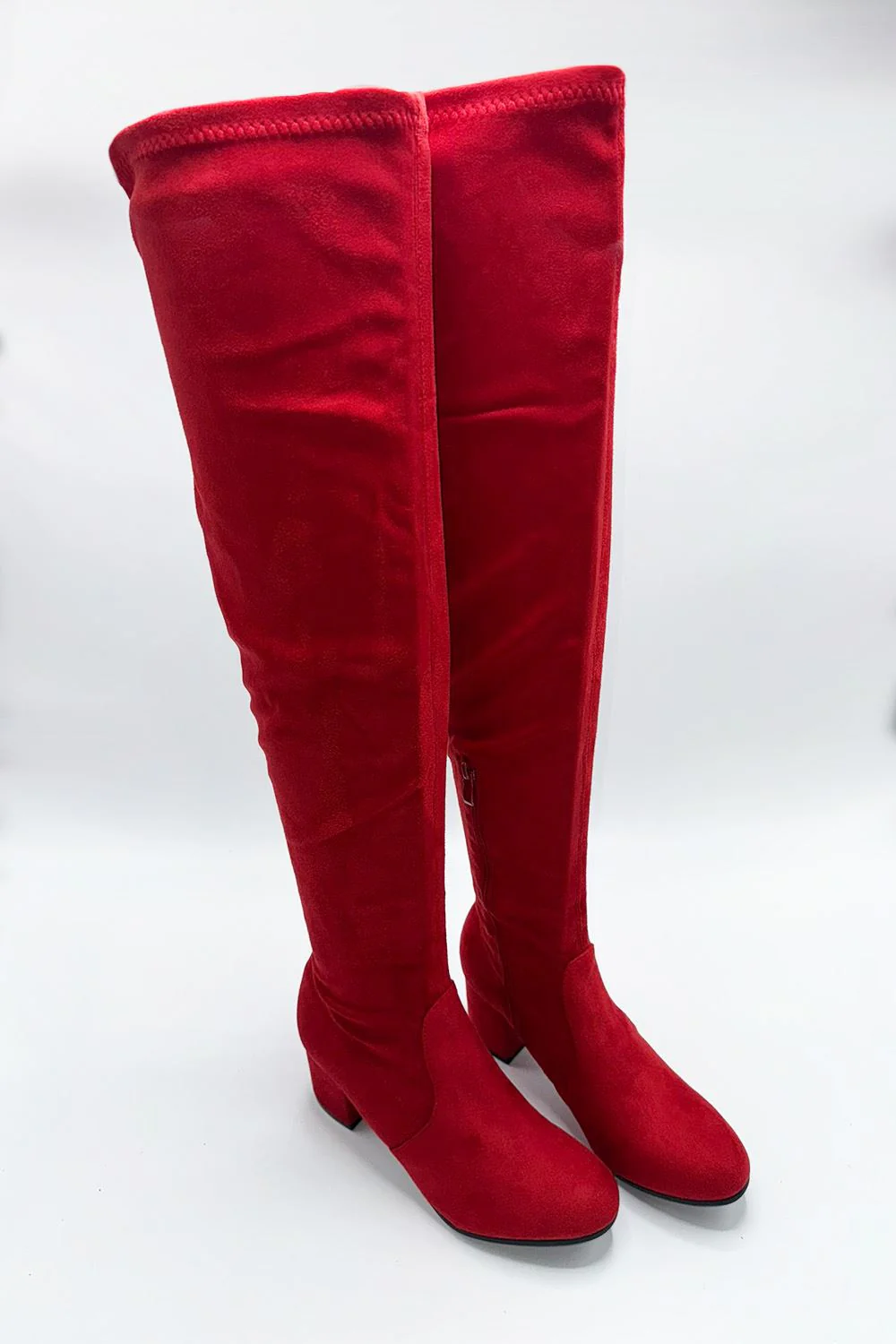 Jayda Over The Knee Block Heel Boots in Red Suede - Image 4