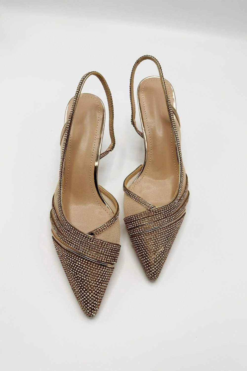 Jenn Mesh Detail Diamante Embellished Court Shoes in Champagne - Image 5
