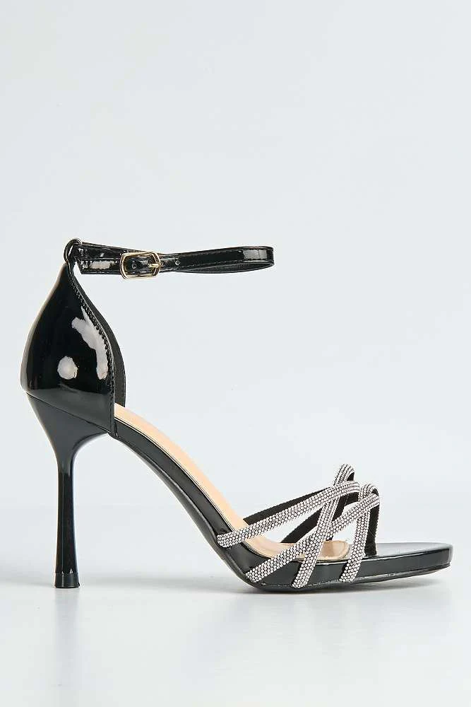 Jeriah Crossover Diamante Strap Platform Heeled Sandal in Black - Image 6