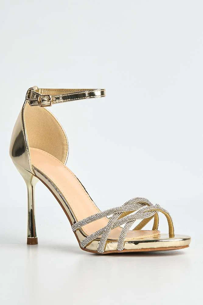 Jeriah Crossover Diamante Strap Platform Heeled Sandal in Gold - Image 4