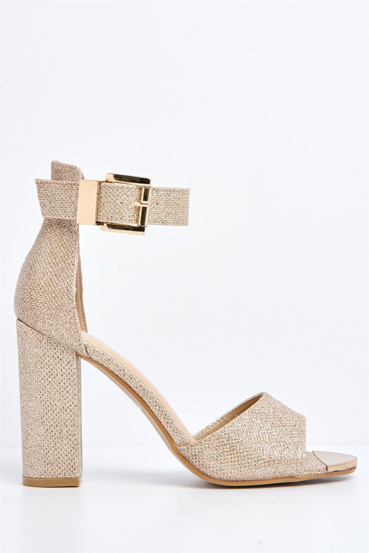 Jessy Anklestrap Blockheel Sandal in Rose Gold Mesh - Image 5