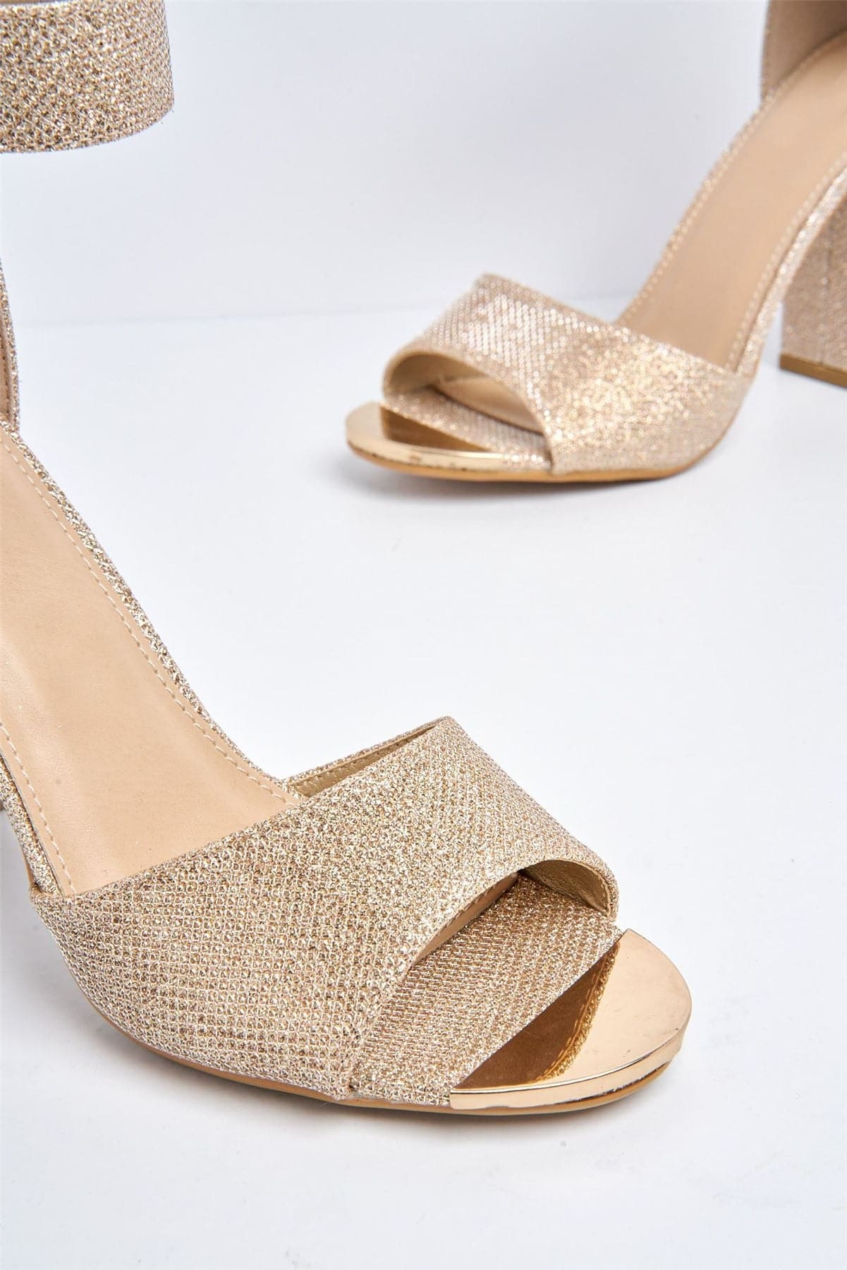 Jessy Anklestrap Blockheel Sandal in Rose Gold Mesh - Image 6