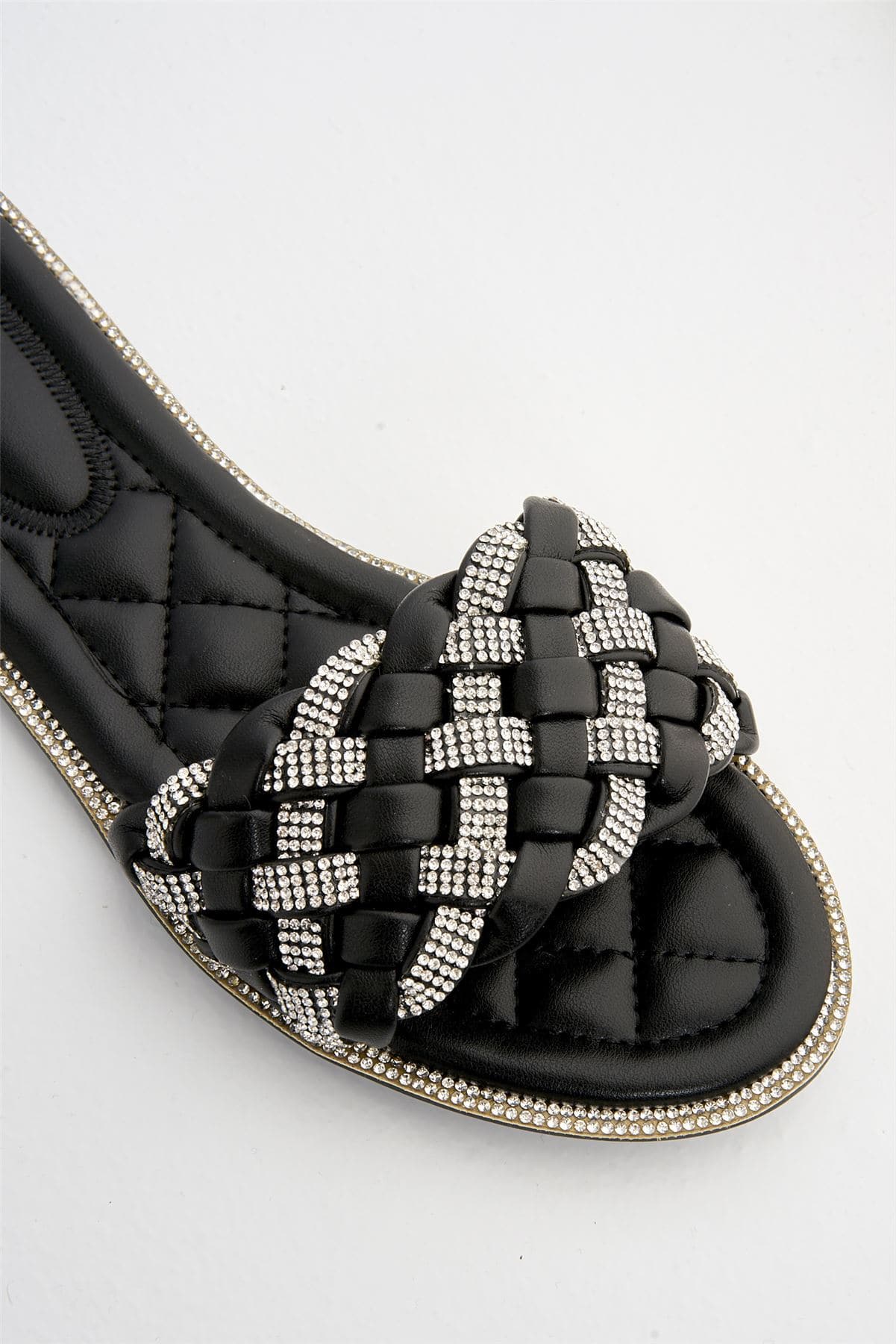 Hillary Diamante Plaited Band Slider in Black - Image 7