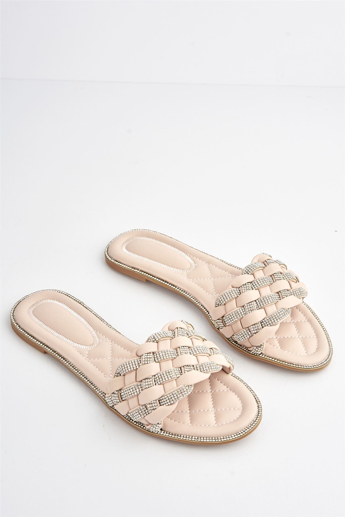 Hillary Diamante Plaited Band Slider in Nude - Image 4