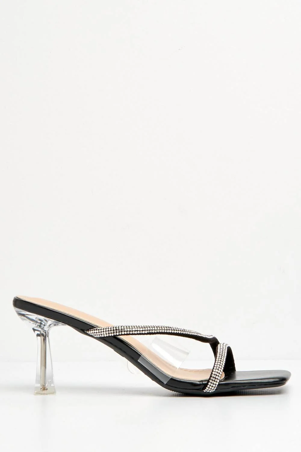 Jolie Diamante Embellished Perspex Mules in Black - Image 4
