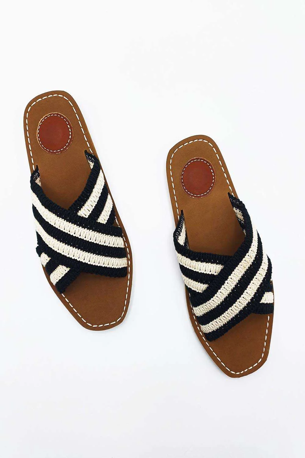Josefina Crochet Criss Cross Strap Sliders in Black - Image 2
