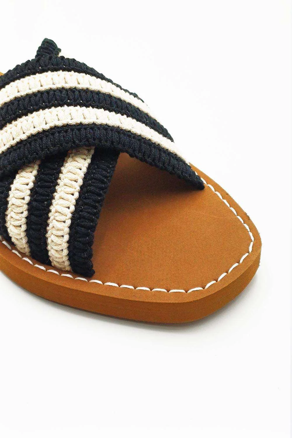 Josefina Crochet Criss Cross Strap Sliders in Black - Image 5
