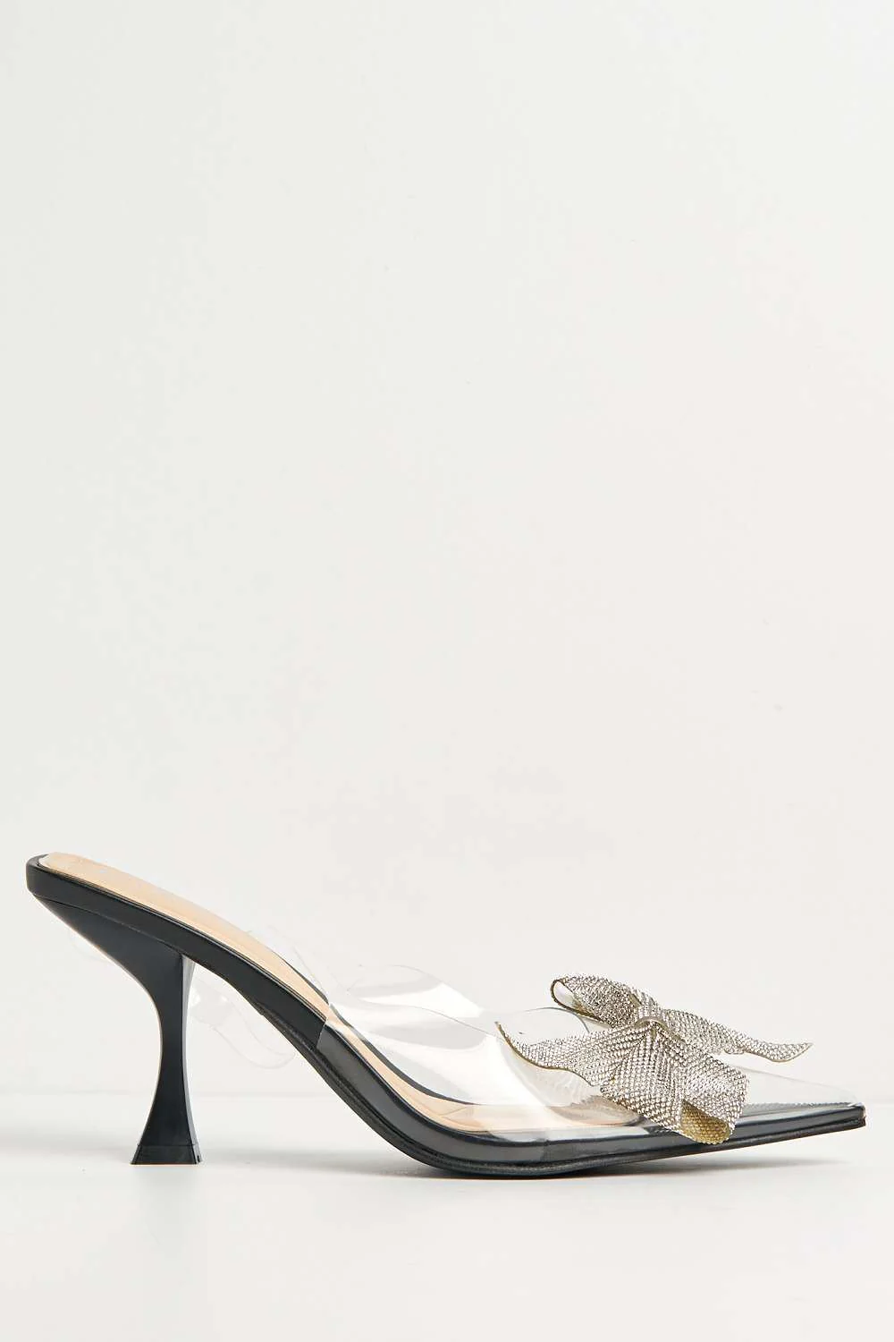 Juni Diamante Bow Detail Perspex Court Shoes in Black Patent - Image 5