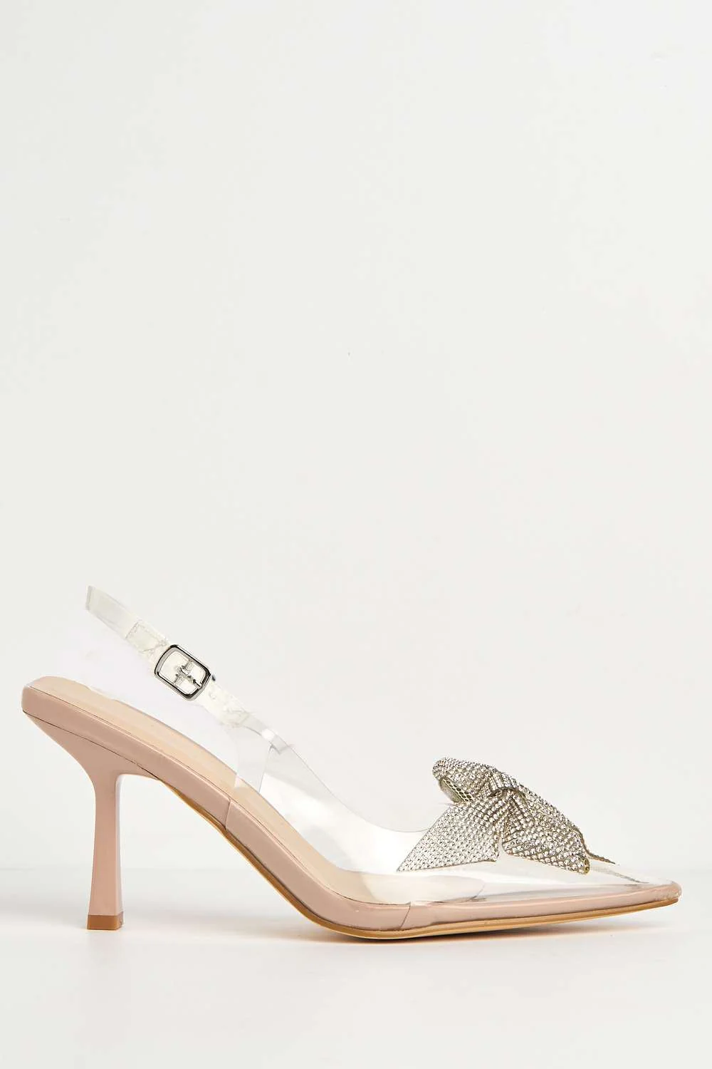 Juni Diamante Bow Detail Perspex Court Shoes in Nude Patent - Image 4