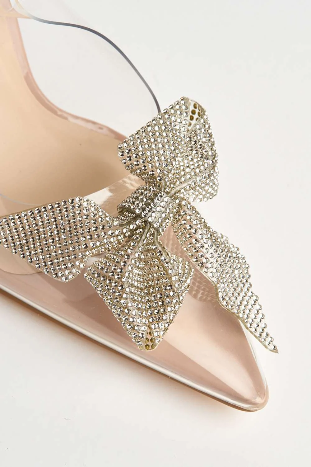 Juni Diamante Bow Detail Perspex Court Shoes in Nude Patent - Image 5