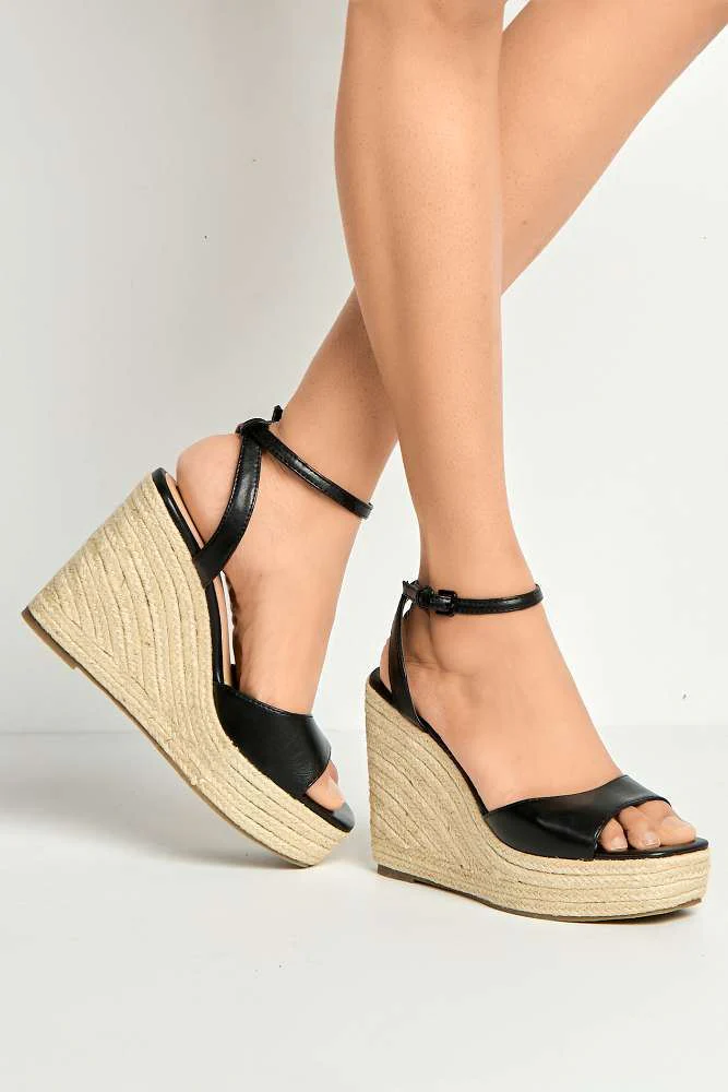Kai Ankle Strap Wedges in Black - Image 2