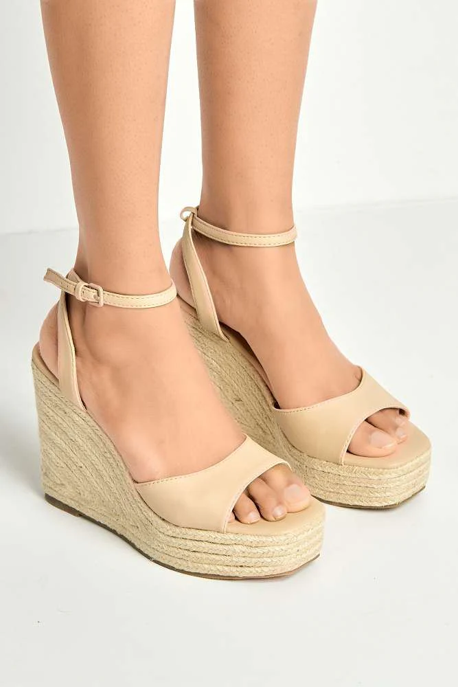 Kai Ankle Strap Wedges in Nude - Image 3