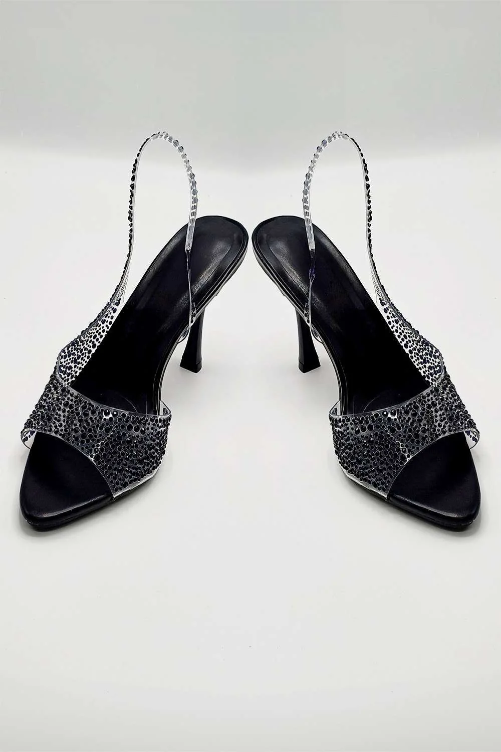 Kaia Diamante Embellished Heeled Sandals in Black - Image 3