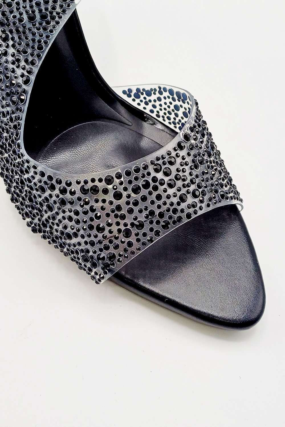 Kaia Diamante Embellished Heeled Sandals in Black - Image 4