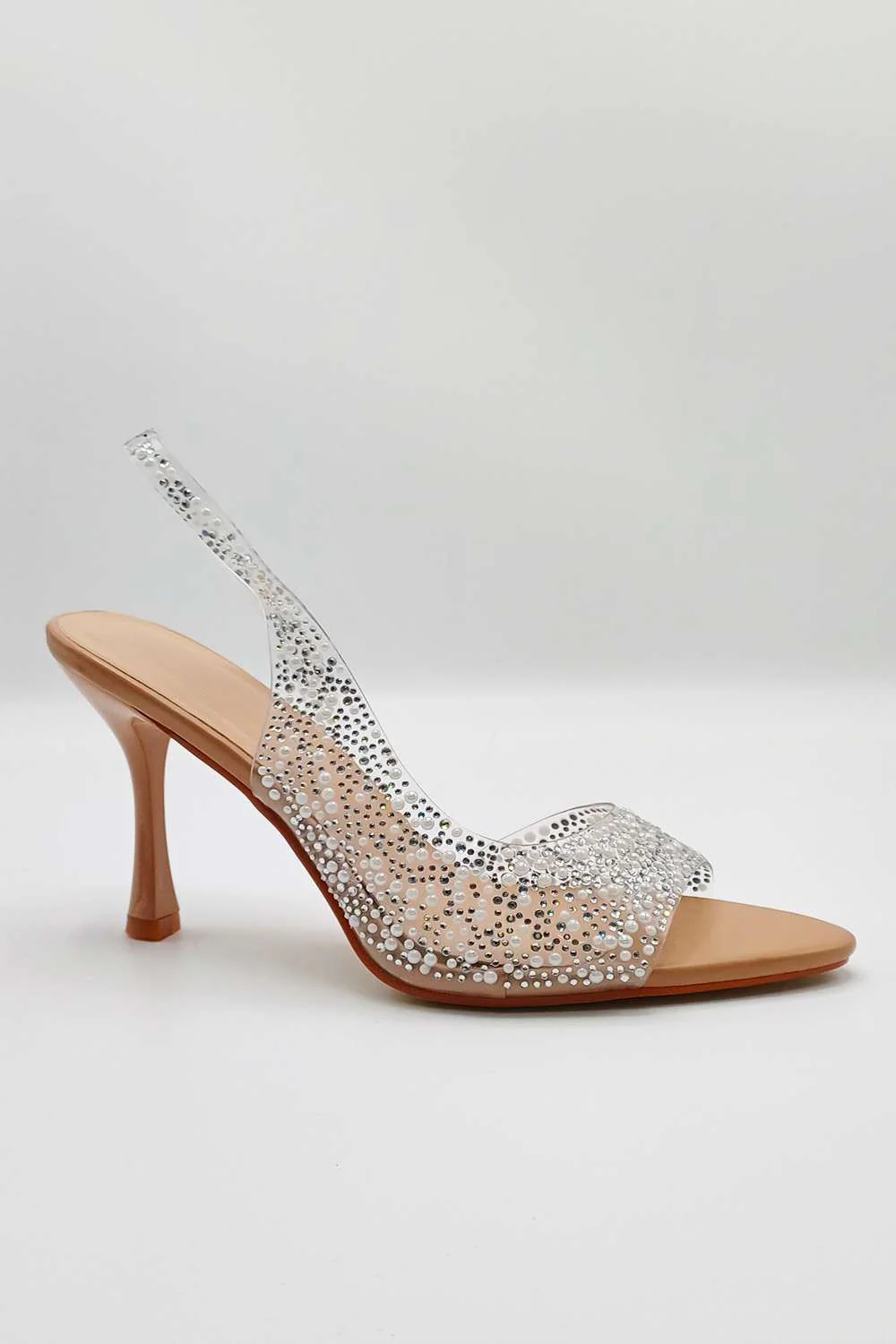 Kaia Diamante Embellished Heeled Sandals in Nude - Image 2